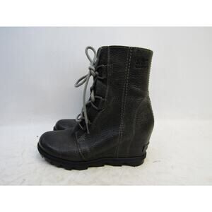 Sorel Womens Size 8 Gray Leather Lace Up Wedge Ankle Fashion Boots Bootie